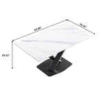 63Modern Dining Table, White Sintered Stone Tabletop Dining Table with Moran Violet Steel Base - N/A