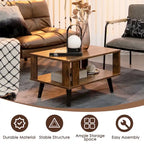 Wood Rectangle Coffee Table 2 Tier Tea Table with Open Storage Shelf