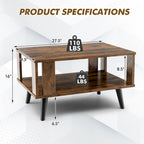 Wood Rectangle Coffee Table 2 Tier Tea Table with Open Storage Shelf