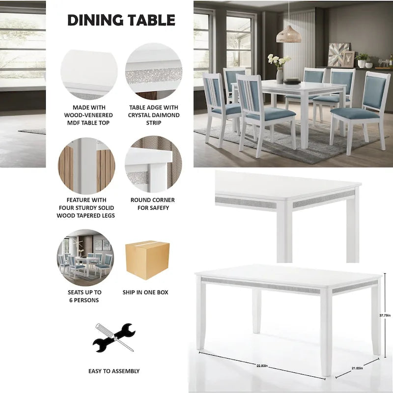 CraftPorch Luxurious Crystal Diamond Strip 7-piece Dining Set