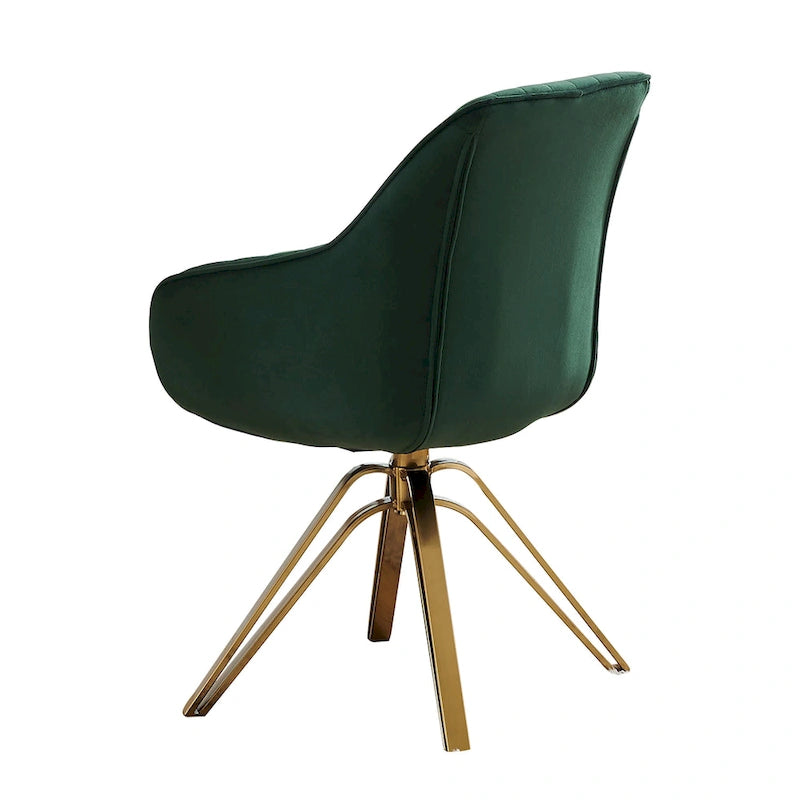 HomeRoots 23 Green Velvet And Gold Swivel Arm Chair - 23