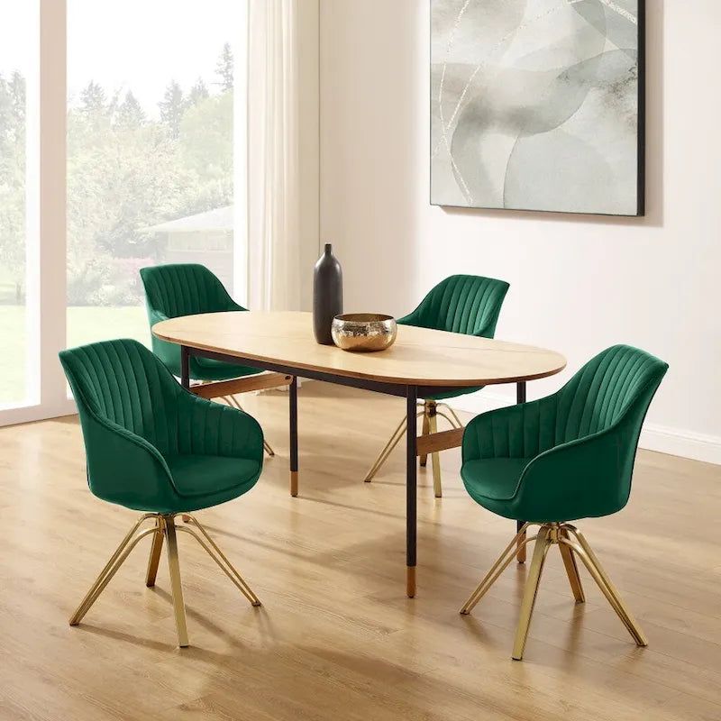 HomeRoots 23 Green Velvet And Gold Swivel Arm Chair - 23