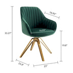 HomeRoots 23 Green Velvet And Gold Swivel Arm Chair - 23