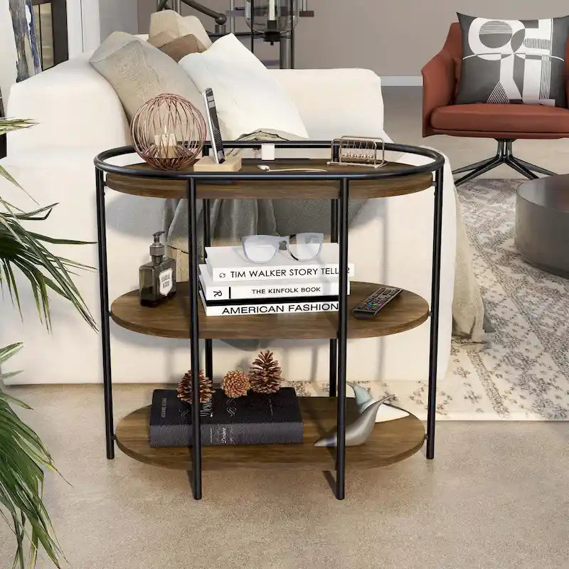 Moore Industrial Brown 26-inch Steel 3-Tiered Side Table with USB Ports and Outlets by Furniture of America