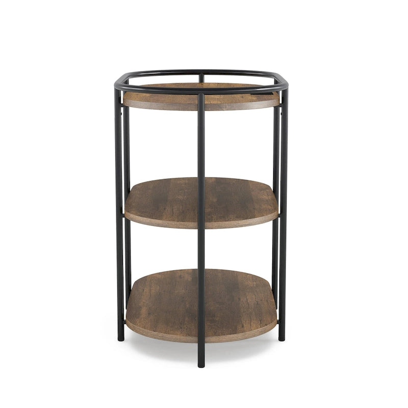 Moore Industrial Brown 26-inch Steel 3-Tiered Side Table with USB Ports and Outlets by Furniture of America