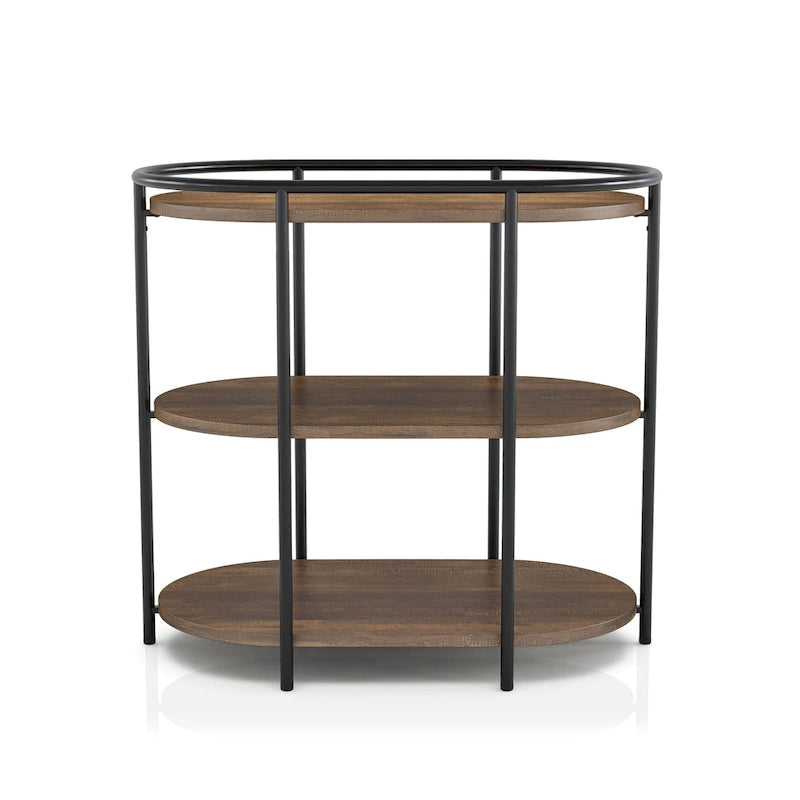 Moore Industrial Brown 26-inch Steel 3-Tiered Side Table with USB Ports and Outlets by Furniture of America