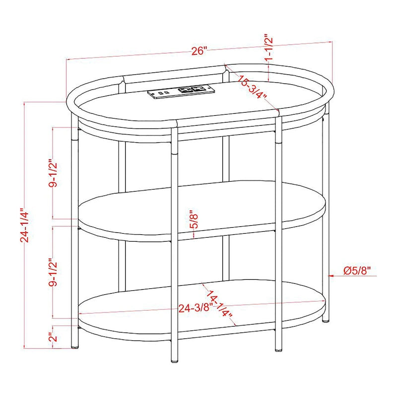 Moore Industrial Brown 26-inch Steel 3-Tiered Side Table with USB Ports and Outlets by Furniture of America