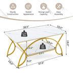 2 Tier Coffee Table Modern Faux Marble Accent Table Cocktail End Table