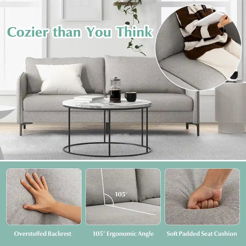 Modern 76 Loveseat Sofa Couch with Metal Legs Gray