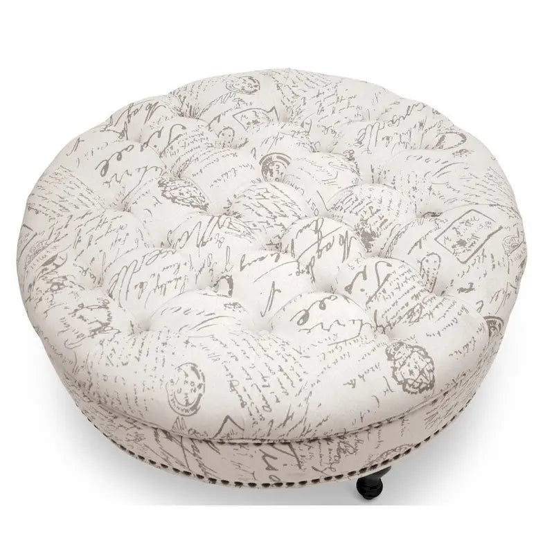 Palfrey Patterned Linen Modern Tufted Ottoman