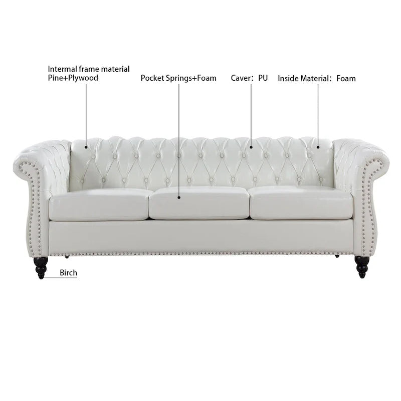 84 Chesterfield Rolled Arm 3 Seater Sofa