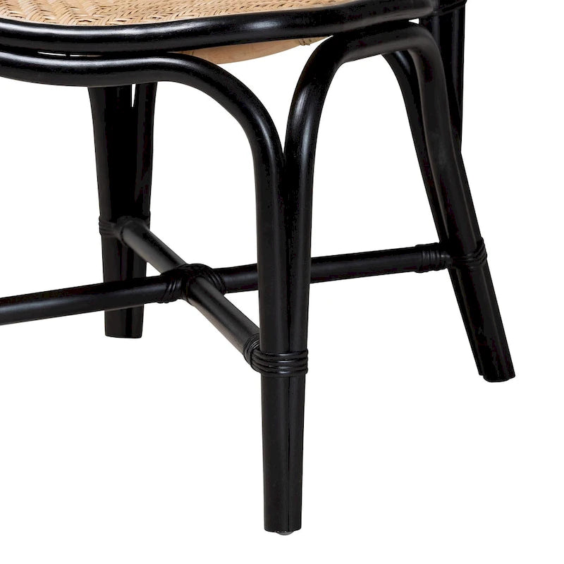 Ayana Mid-Century Modern Two-Tone Black and Natural Brown Rattan Dining Chair