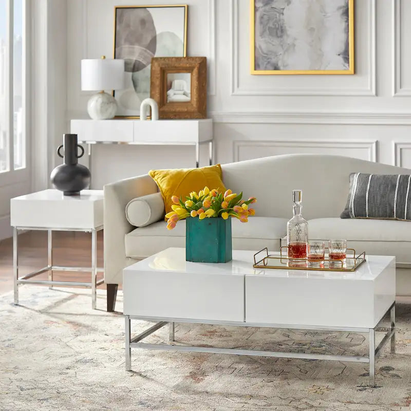 Simple Living White Metal High-gloss End Table
