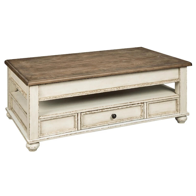 Realyn White/Brown Traditional Lift Top Cocktail Table