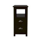 End Table Narrow Nightstand With Two Drawers And Open Shelf-Brown