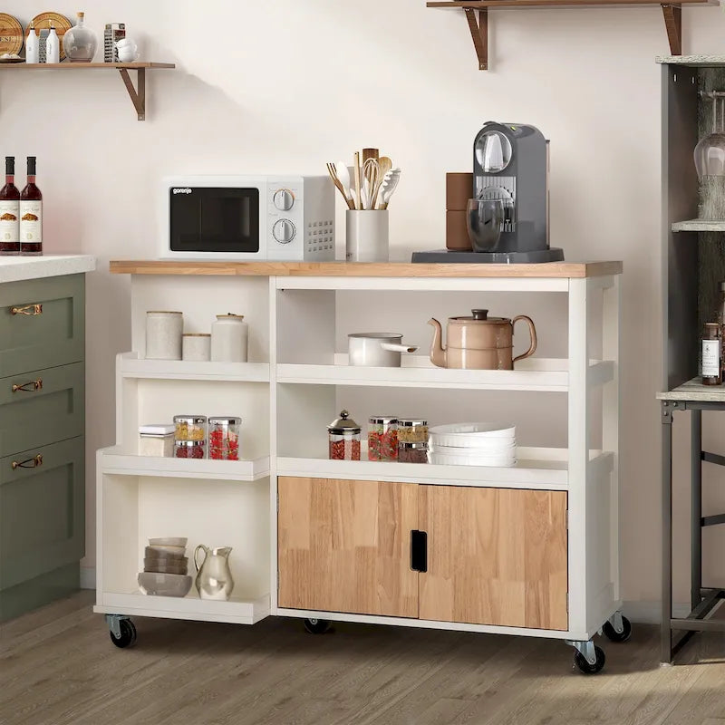 Portable Kitchen Cart Wood Top Kitchen Trolley with Drawers