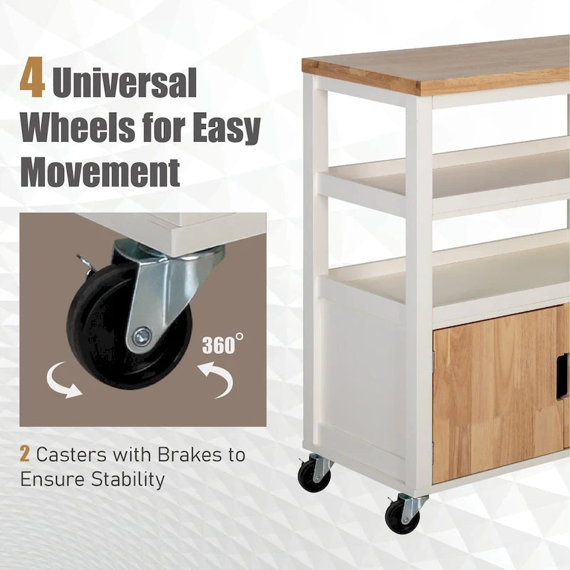 Portable Kitchen Cart Wood Top Kitchen Trolley with Drawers