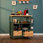 Portable Kitchen Cart Wood Top Kitchen Trolley with Drawers