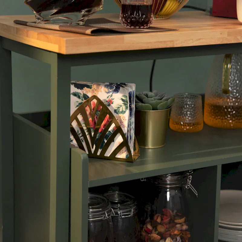 Portable Kitchen Cart Wood Top Kitchen Trolley with Drawers