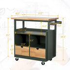 Portable Kitchen Cart Wood Top Kitchen Trolley with Drawers
