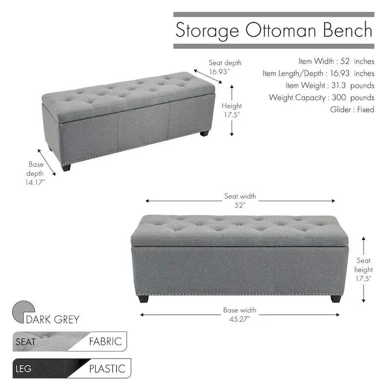 Porthos Home Hekla Fabric Upholstered Flip Top Storage Ottoman Bench