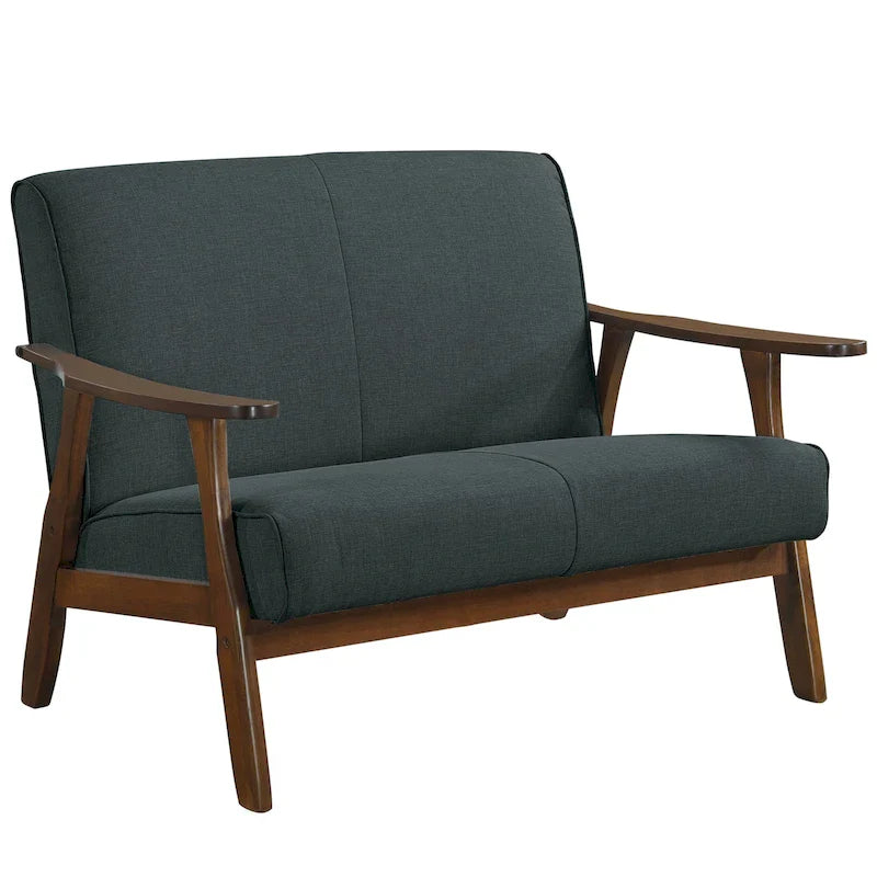 CraftPorch Wenge Wood Mid-Century Modern Linen Loveseat