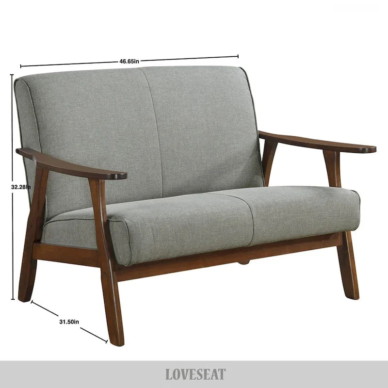 CraftPorch Wenge Wood Mid-Century Modern Linen Loveseat