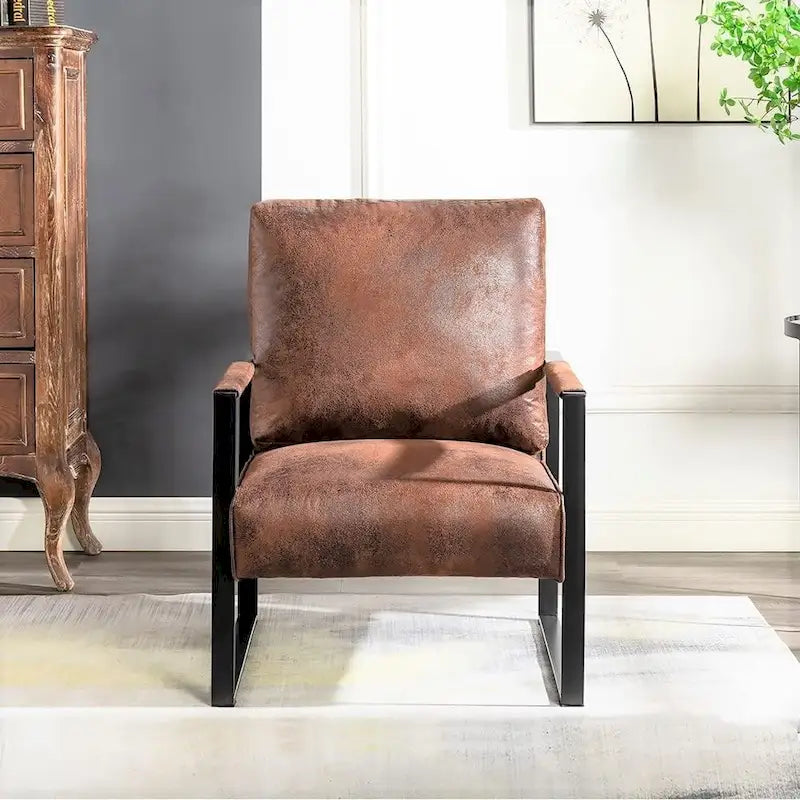 US Pride Furniture Hosam 25.4 PU/Microfiber Upholstery Metal Arms Chair