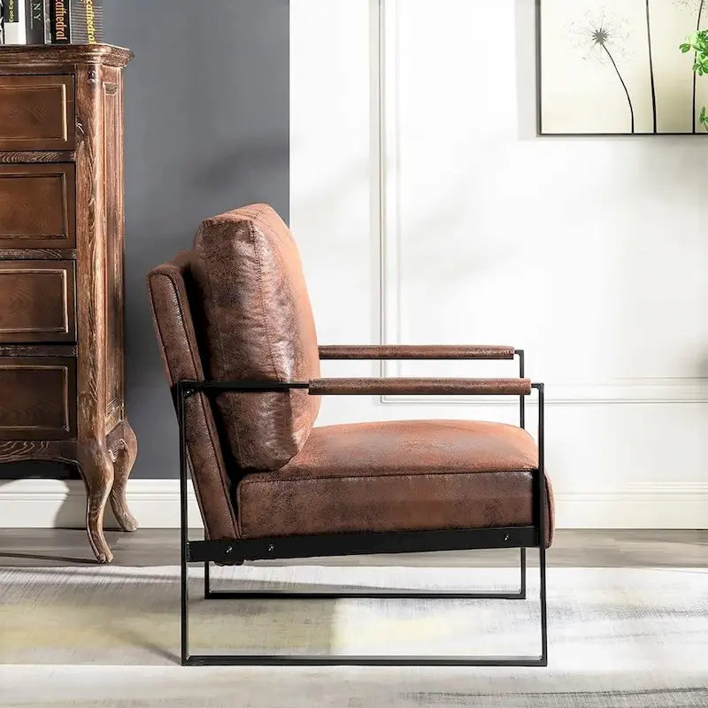 US Pride Furniture Hosam 25.4 PU/Microfiber Upholstery Metal Arms Chair