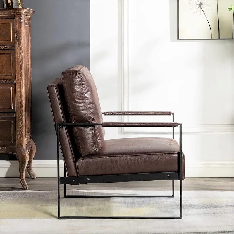 US Pride Furniture Hosam 25.4 PU/Microfiber Upholstery Metal Arms Chair