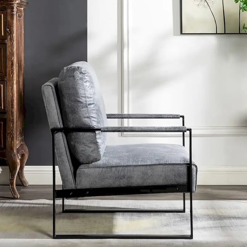 US Pride Furniture Hosam 25.4 PU/Microfiber Upholstery Metal Arms Chair
