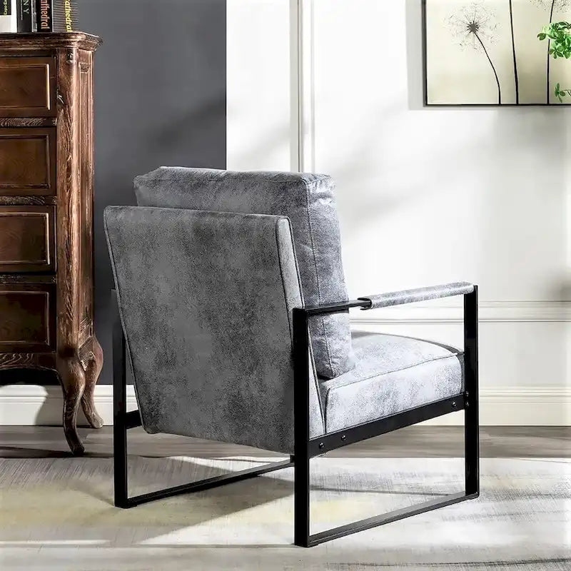 US Pride Furniture Hosam 25.4 PU/Microfiber Upholstery Metal Arms Chair