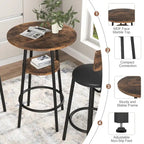 3 Pcs Dining Set, 2-Tier Round Bistro Bar Table & Upholstered Chair