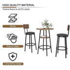 3 Pcs Dining Set, 2-Tier Round Bistro Bar Table & Upholstered Chair