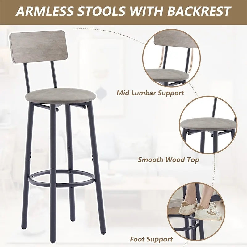 3 Pcs Dining Set, 2-Tier Round Bistro Bar Table & Upholstered Chair