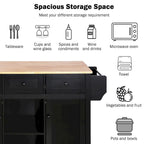 Kitchen Island on 5 Wheels with Storage Cabinet and 3 Drawers
