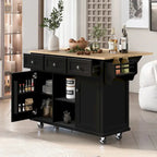 Kitchen Island on 5 Wheels with Storage Cabinet and 3 Drawers