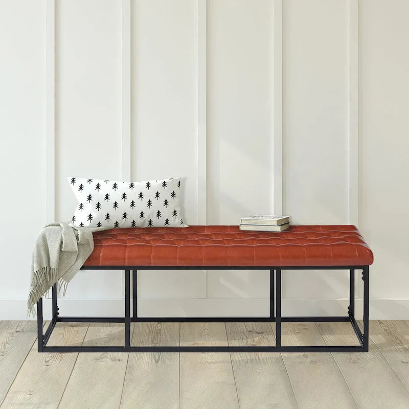 Porthos Home Ellie Faux Leather Accent Bench with Metal Frame Base