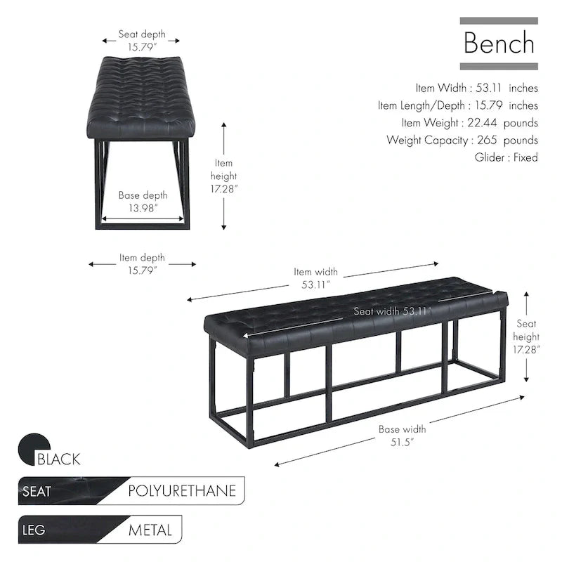 Porthos Home Ellie Faux Leather Accent Bench with Metal Frame Base
