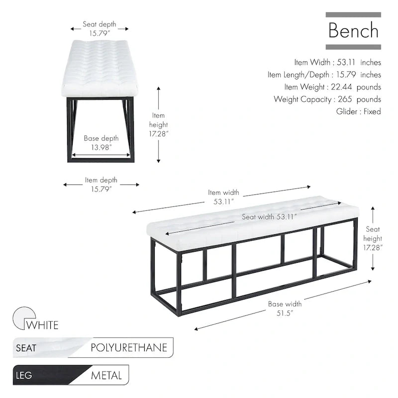 Porthos Home Ellie Faux Leather Accent Bench with Metal Frame Base