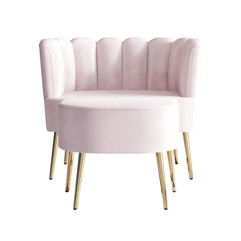 CraftPorch Luxurious Velvet Upholstered Accent Chair with Stool