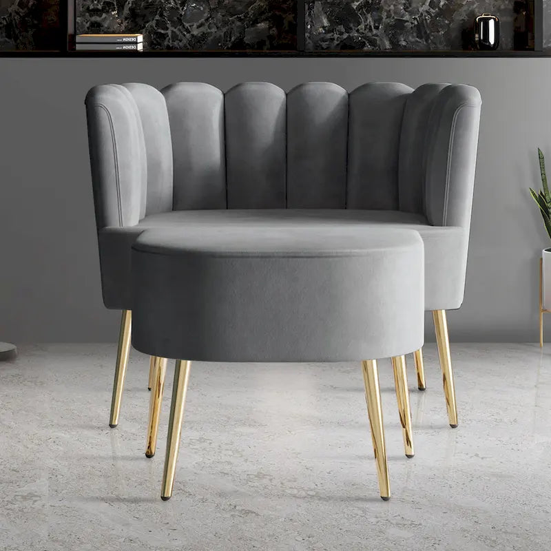 CraftPorch Luxurious Velvet Upholstered Accent Chair with Stool