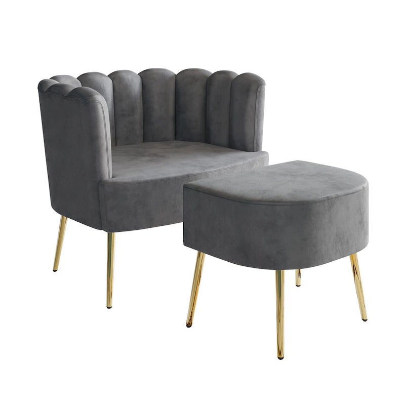 CraftPorch Luxurious Velvet Upholstered Accent Chair with Stool