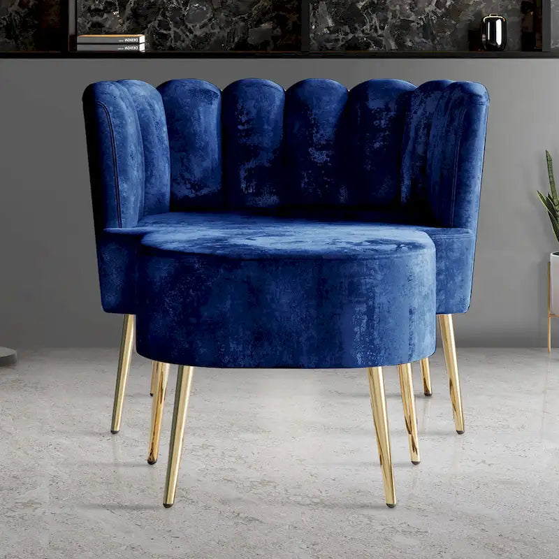 CraftPorch Luxurious Velvet Upholstered Accent Chair with Stool