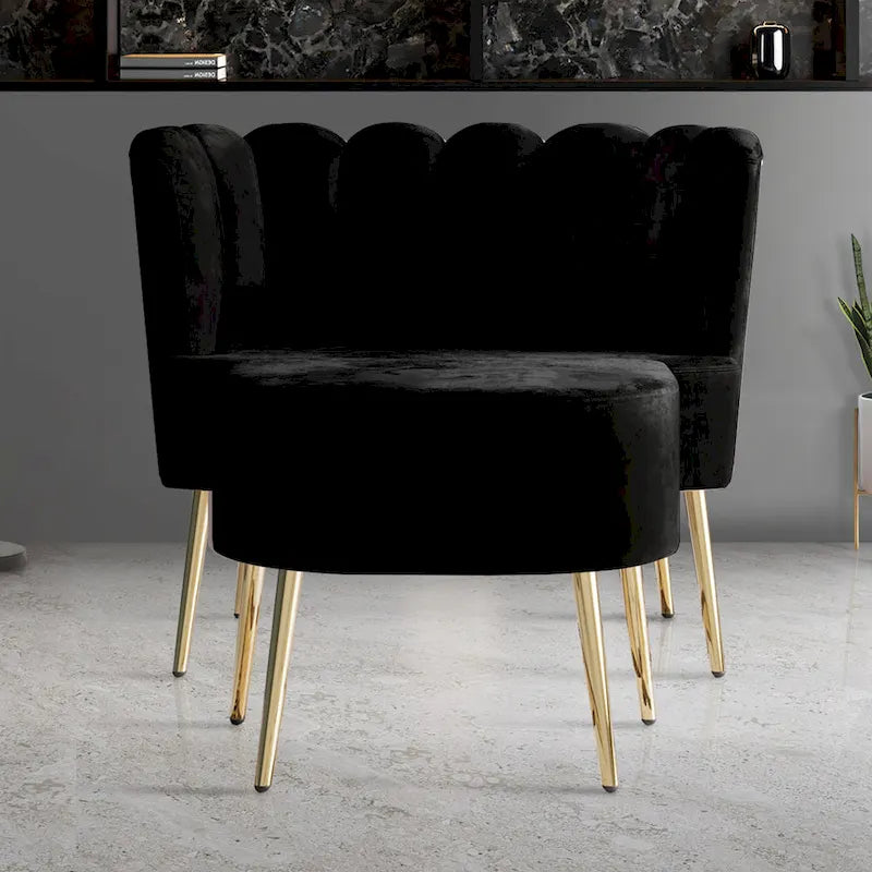 CraftPorch Luxurious Velvet Upholstered Accent Chair with Stool