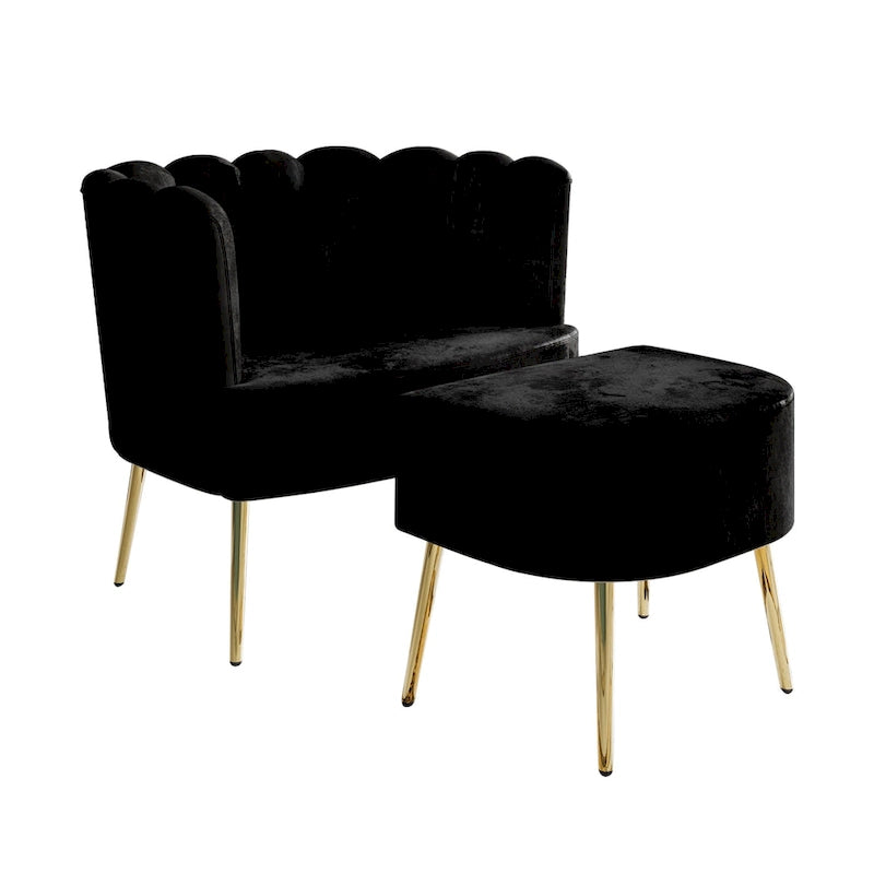 CraftPorch Luxurious Velvet Upholstered Accent Chair with Stool