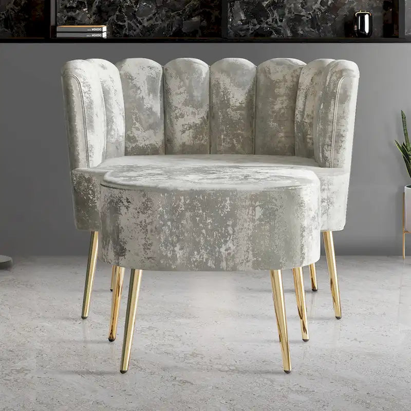CraftPorch Luxurious Velvet Upholstered Accent Chair with Stool