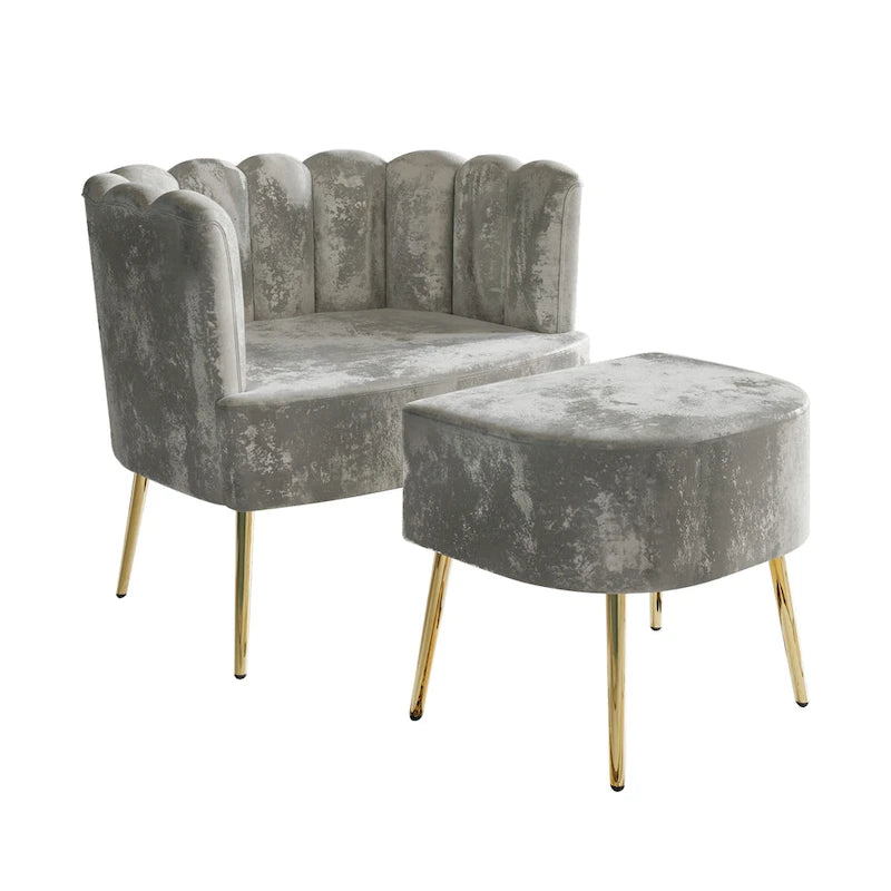 CraftPorch Luxurious Velvet Upholstered Accent Chair with Stool