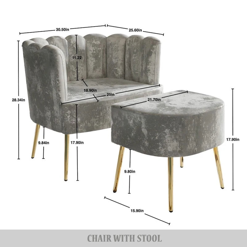 CraftPorch Luxurious Velvet Upholstered Accent Chair with Stool