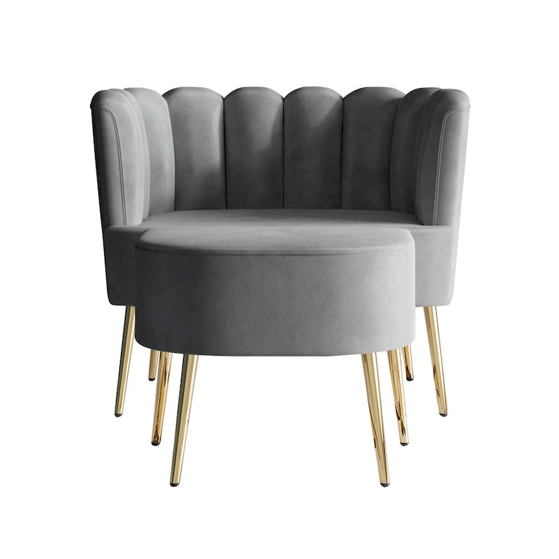 CraftPorch Luxurious Velvet Upholstered Accent Chair with Stool